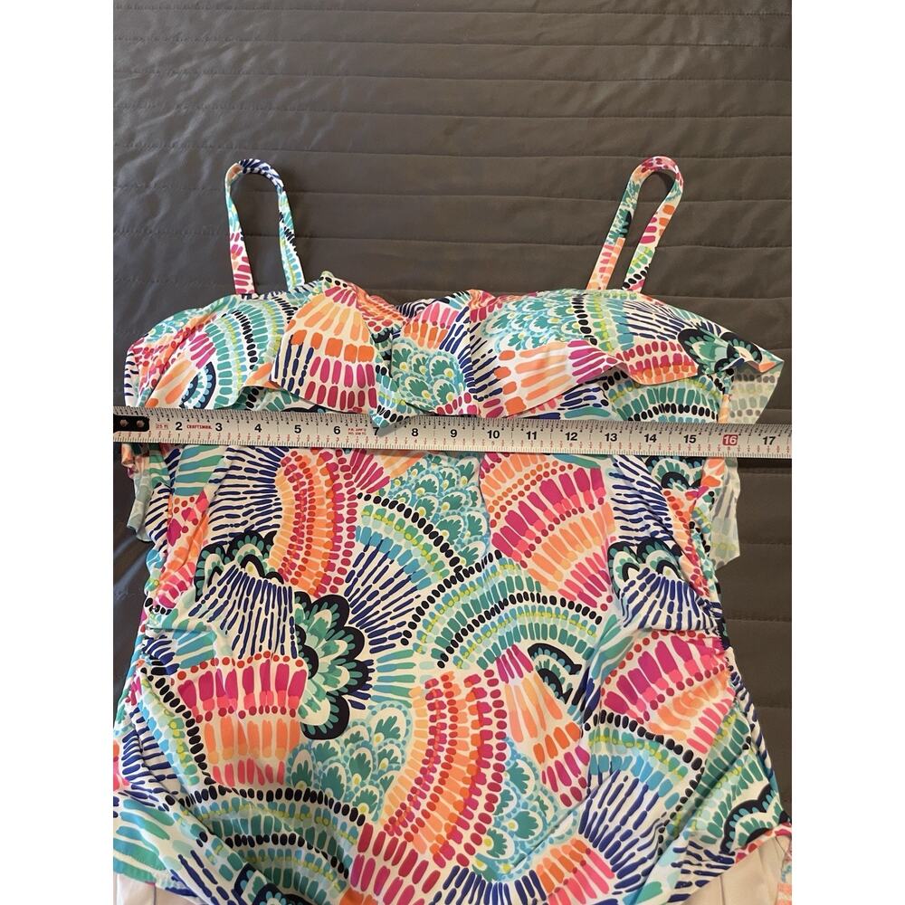 LA BLANCA WAVES OF COLOR COLORFUL RUFFLE BANDEAU ONE PIECE SIZE 16 PLUS SWIM - Picture 7 of 11